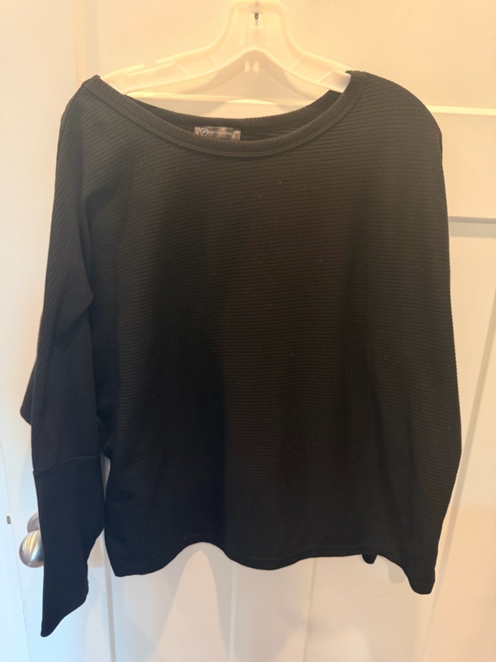 PRETTYGARDEN Black Ribbed Knit Top Large Casual Long Sleeve Sweater